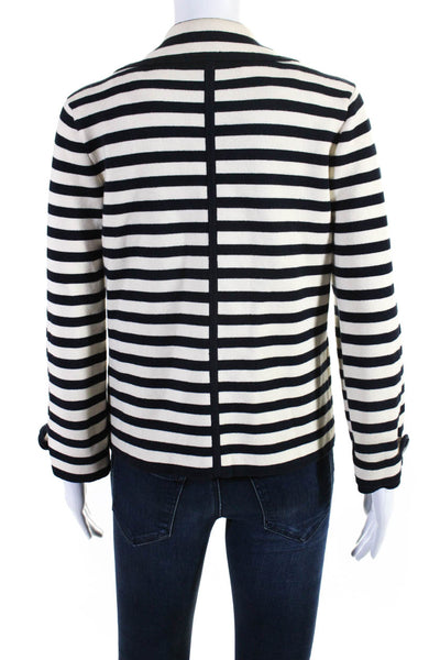 J Crew Womens Cotton Double Breasted Striped Knit Jacket White Blue Size M