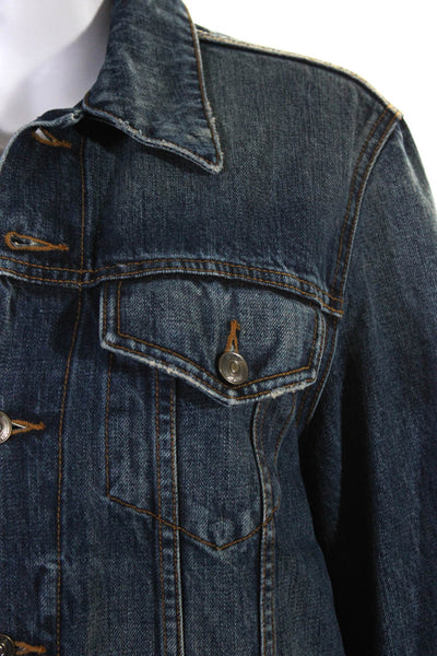 Vince Womens Button Down Collared Front Pocket Jean Jacket Denim Blue Size Large