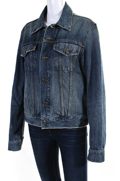 Vince Womens Button Down Collared Front Pocket Jean Jacket Denim Blue Size Large