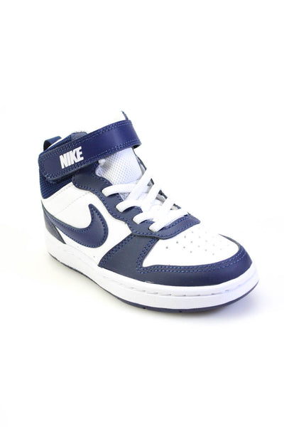 Nike Childrens Boys Court Borough Mid 2 Sneakers White Navy Blue Size 10.5 Wide