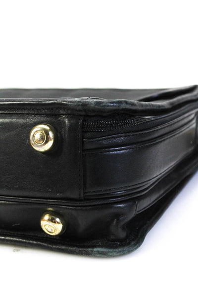 Coach Womens Leather Zippered Buckled Shoulder Document Briefcase Handbag Black