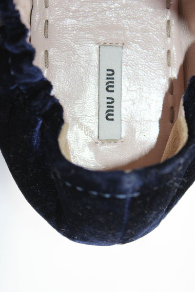 Miu Miu Womens Bow Applique Velvet Ballet Flats Navy Blue Size 37.5 7.5