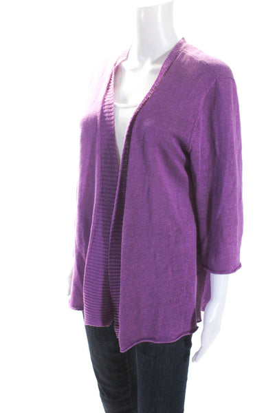 Eileen Fisher Womens Knit Button Down V Neck Cardigan Linen Pink Size Large