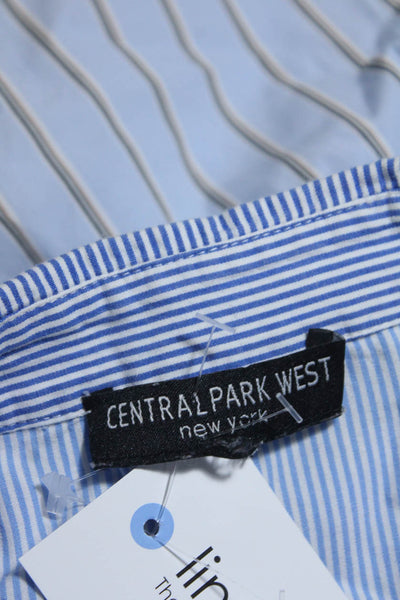 Central Park West Womens Button Down Striped Shirt Blue Size Medium