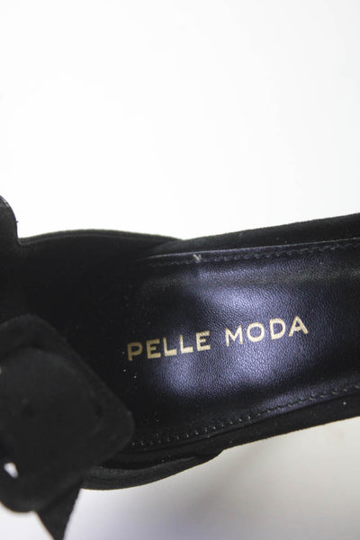 Pelle Moda Womens Ankle Strap Mid Heel Suede Black Size 7.5