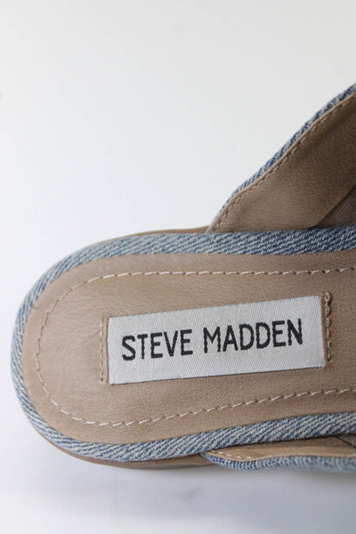 Steve Madden Womens Denim Gold Tone Chain Detailed Mules Flats Blue Size 6