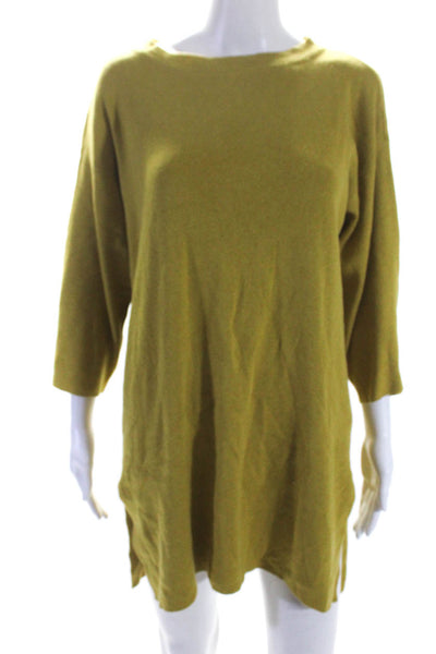 Eileen Fisher Womens Organic Cotton Long Sleeve Knit Dress Green Size S/M