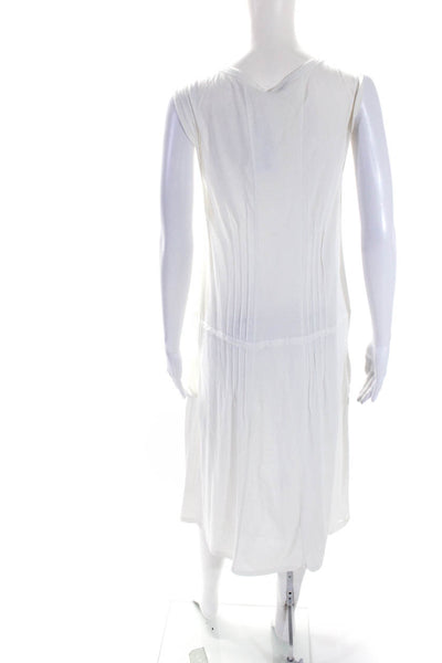 Theory Womens Cotton Drawstring Waist Scoop Neck Sleeveless Dress White Size M