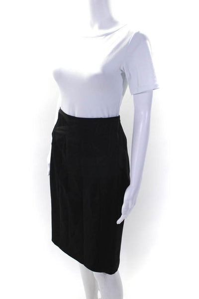 Karen Millen Womens Side Zip Knee Length Pencil Skirt Black Wool Size 8
