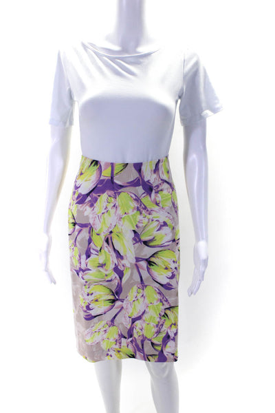 Karen Millen Womens Back Zip Floral Knee Length Pencil Skirt Brown Purple Size 8