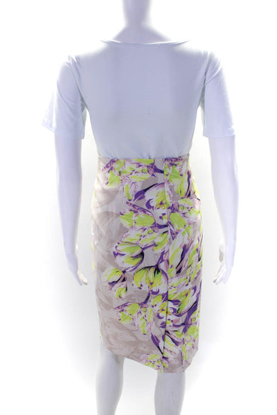 Karen Millen Womens Back Zip Floral Knee Length Pencil Skirt Brown Purple Size 8