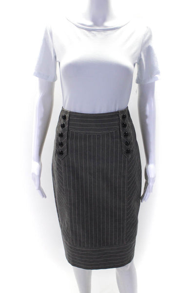Karen Millen Womens Side Zip Double Breasted Pinstriped Skirt Gray Cotton Size 8