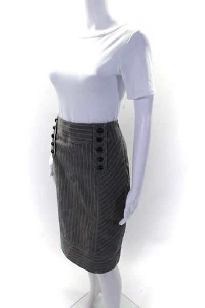 Karen Millen Womens Side Zip Double Breasted Pinstriped Skirt Gray Cotton Size 8