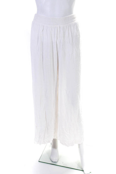 L'Agence Womens Flat Front Elastic Waist High-Rise Wide Leg Pants White Size S