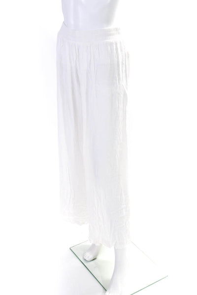 L'Agence Womens Flat Front Elastic Waist High-Rise Wide Leg Pants White Size S