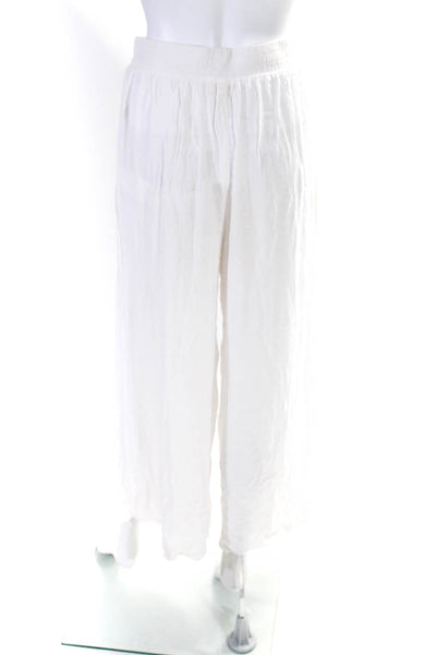 L'Agence Womens Flat Front Elastic Waist High-Rise Wide Leg Pants White Size S