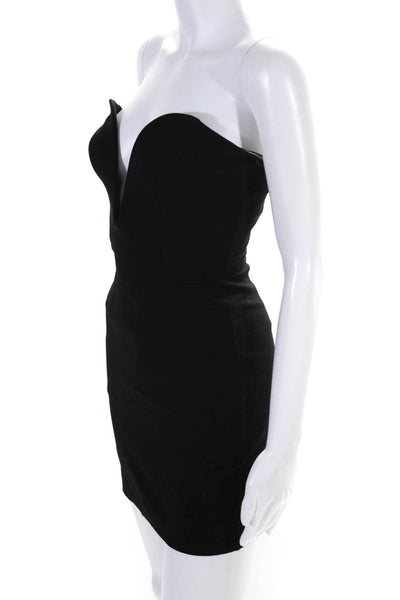 Hours Womens Stretch Deep Plunge Sleeveless Zip Up Mini Dress Black Size S