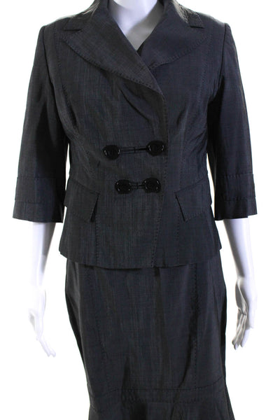 Karen Millen Womens Wool Blend V-Neck Double Breasted Skirt Suit Gray Size 8