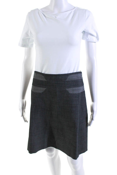 Karen Millen Womens Wool Blend Striped V-Neck One Button Skirt Suit Gray Size 8