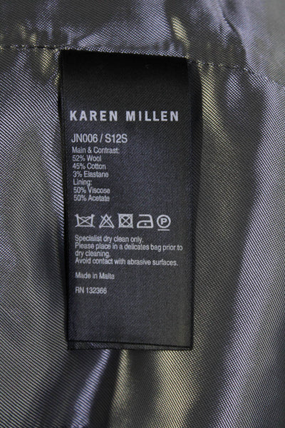 Karen Millen Womens Wool Blend Striped V-Neck One Button Skirt Suit Gray Size 8