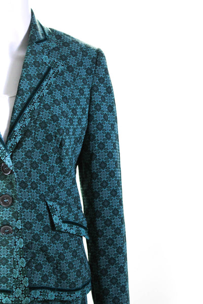 Karen Millen Womens Floral Print Notch Collar Button Up Skirt Suit Green Size 8