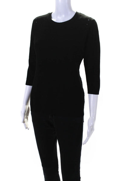 Autumn Cashmere Womens Black Cut Out Back 3/4 Sleeve Blouse Top Size L