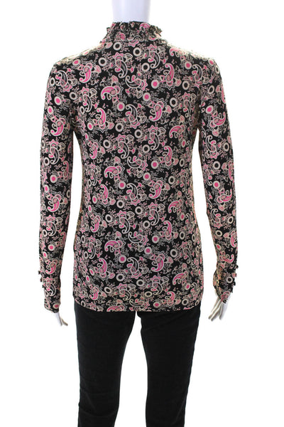 Sandro Womens Black Multi Paisley Print High Neck Long Sleeve Blouse Top Size 0