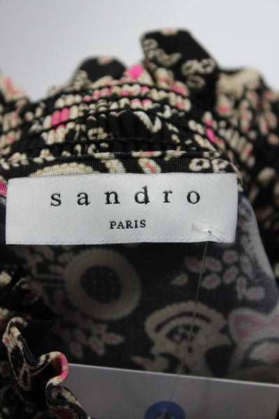 Sandro Womens Black Multi Paisley Print High Neck Long Sleeve Blouse Top Size 0