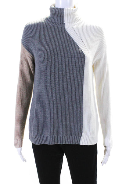 Whisper By Brodie Womens Gray White Color Block Turtleneck Sweater Top Size S