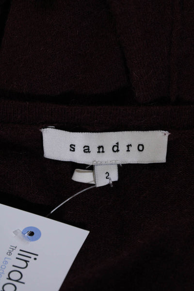 Sandro Womens Alpaca Dolman Sleeve V Neck Fringe Knit Top Burgundy Size 2