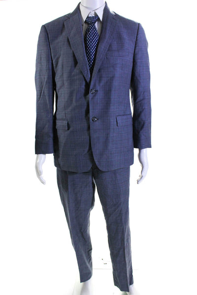 Tailored Mens Long Sleeves Lined Collared Two Piece Pant Suit Gray Plaid Size 42