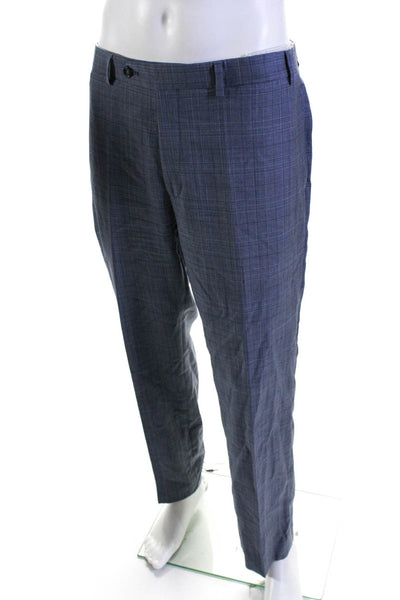 Tailored Mens Long Sleeves Lined Collared Two Piece Pant Suit Gray Plaid Size 42