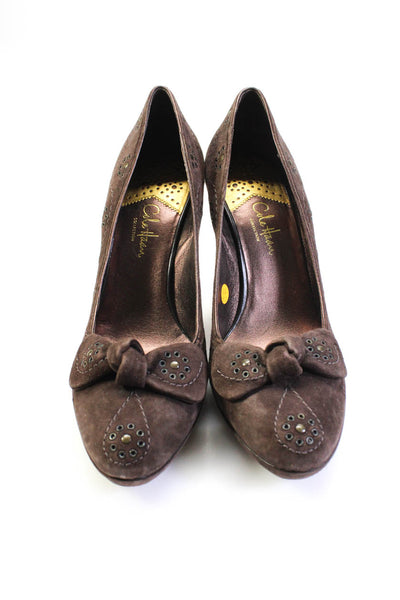 Cole Haan Womens Stiletto Round Toe Bow Pumps Brown Suede Size 8.5B