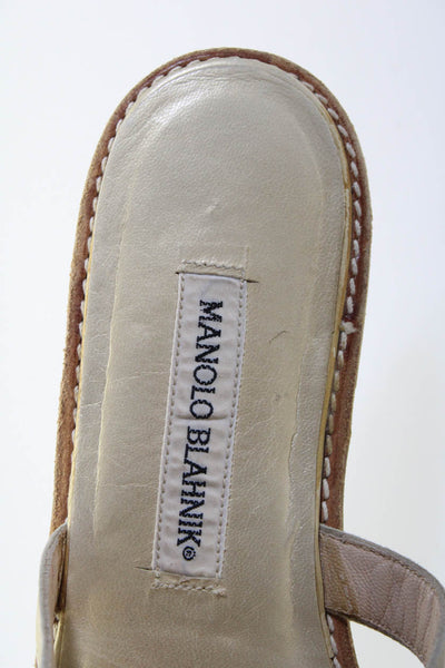 Manolo Blahnik Womens Cut Out Metallic T Strap Sandals Brown Leather Size 39