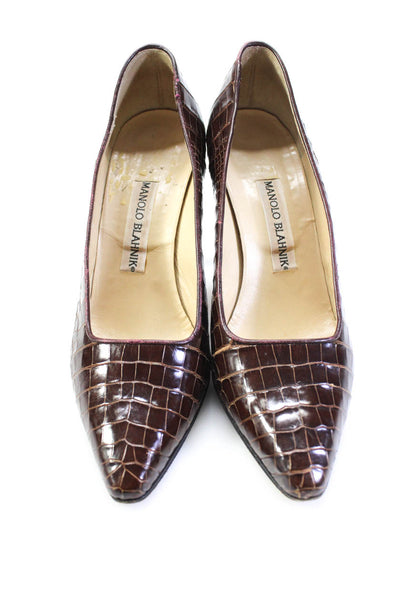 Manolo Blahnik Womens Stiletto Pointed Toe Pumps Brown Alligator Size 38.5