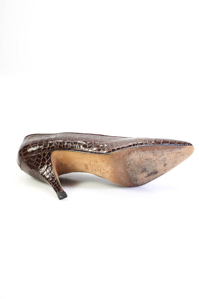 Manolo Blahnik Womens Stiletto Pointed Toe Pumps Brown Alligator Size 38.5
