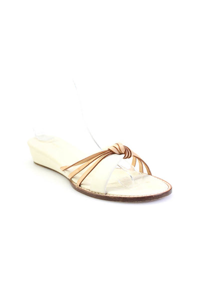 Stubbs & Wootton Womens Knotted Strappy Slide Sandals White Brown Leather Size 8