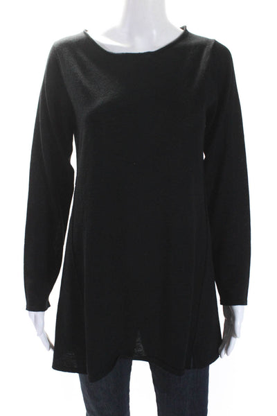 Eileen Fisher Womens Wool Round Neck Long Sleeve Pullover Knit Top Black Size M
