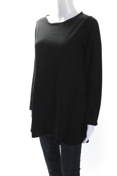 Eileen Fisher Womens Wool Round Neck Long Sleeve Pullover Knit Top Black Size M