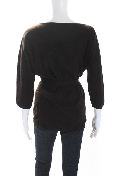 Theory Womens Wool Knit Round Neck Long Sleeve Pullover Sweater Top Brown Size M