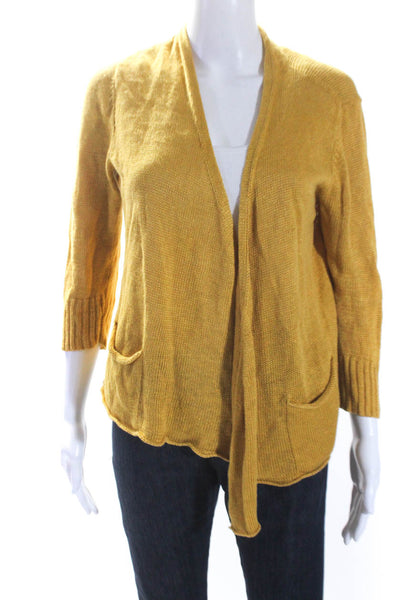 Eileen Fisher Womens Knit Long Sleeve Open Front Cardigan Sweater Yellow Size S