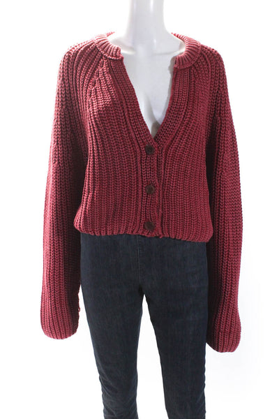 Free People Womens Cotton Knitted Textured Buttoned Cardigan Red Size S