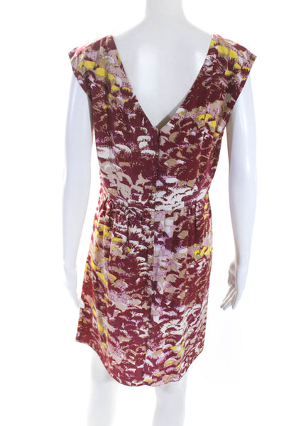 TibI Womens Abstract Print Scoop Neck Back Zip Dress Silk Pink Size 6