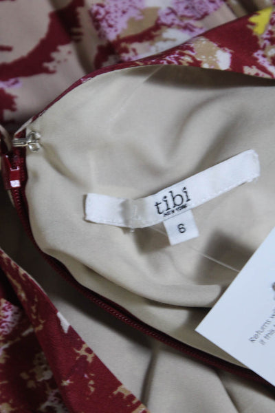 TibI Womens Abstract Print Scoop Neck Back Zip Dress Silk Pink Size 6
