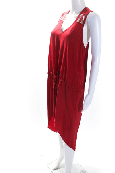 Mason Womens V Neck Pullover Waist Tie Knee Length Dress Red Size Medium