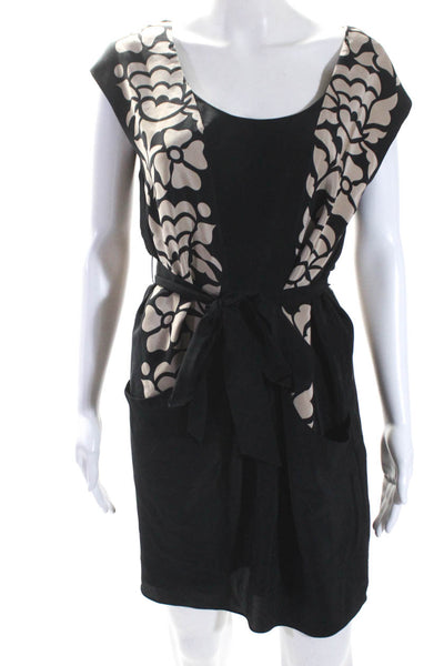 Tibi Womens Waist Wrap Side Zip Floral Print Dress Silk Black Size 6