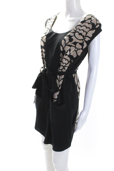 Tibi Womens Waist Wrap Side Zip Floral Print Dress Silk Black Size 6