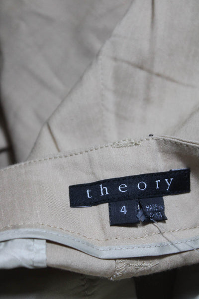 Theory Womens Flared Four Pocket Front Zip Trouser Linen Beige Size 4
