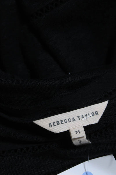Rebecca Taylor Womens Knit Long Sleeve Blouse Linen Black Size Medium