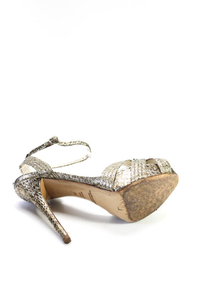 Ralph Lauren Collection Womens Python Print Ankle Strap Baden Heels Silver Size
